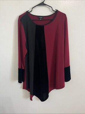Alfani Women's Burgundy and Black Asymmetric Colorblock Long Sleeve Top XL